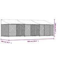 Hondenhok met dak en deuren 6x2x2 m gegalvaniseerd staal grijs 9