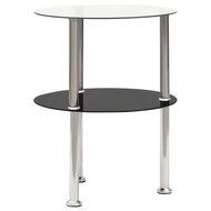 Bijzettafel 2-laags 38 cm gehard glas transparant en zwart 2