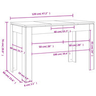 Eettafel 120x60x76 cm bewerkt hout zwart 7