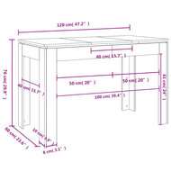 Eettafel 120x60x76 cm bewerkt hout hoogglans wit 7