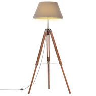 Vloerlamp driepoot 141 cm massief teakhout honingbruin en grijs 1