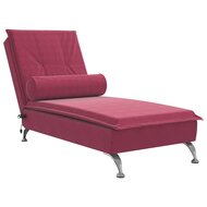 Massage chaise longue met bolster fluweel wijnrood 2