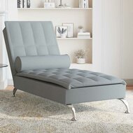 Massage chaise longue met bolster stof lichtgrijs 1