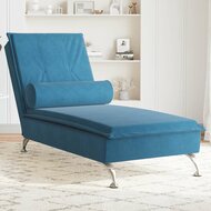 Massage chaise longue met bolster fluweel blauw 1