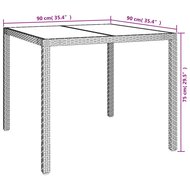 Tuintafel 90x90x75 cm gehard glas en poly rattan zwart 6