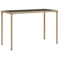 Tuintafel met glazen blad 115x54x74 cm poly rattan beige 2