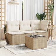 Tuintafel met glazen blad 55x55x37 cm poly rattan beige 3