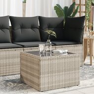 Tuintafel met glazen blad 55x55x37 cm poly rattan lichtgrijs 1