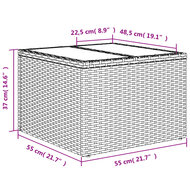 Tuintafel met glazen blad 55x55x37 cm poly rattan lichtgrijs 8