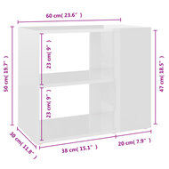 Bijzetkast 60x30x50 cm bewerkt hout hoogglans wit 6