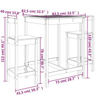 3-delige Barset massief grenenhout wit 9