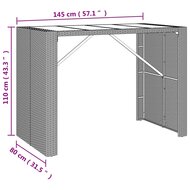 Bartafel met glazen blad 145x80x110 cm poly rattan bruin 6