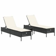 3-delige Ligbeddenset met kussens poly rattan zwart 2