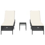 3-delige Ligbeddenset met kussens poly rattan zwart 4