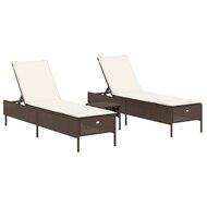 3-delige Ligbeddenset met kussens poly rattan bruin 2