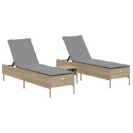 3-delige Ligbeddenset met kussens poly rattan beige 2