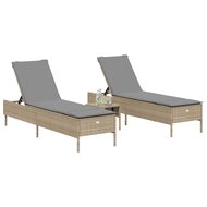 3-delige Ligbeddenset met kussens poly rattan beige 3