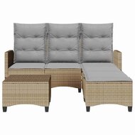 3-delige Tuinbankstel met kussens L-vormig beige poly rattan 4